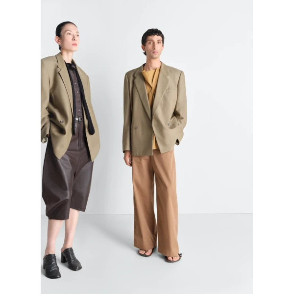 Lemaire Double Breasted Tailored Jacket in Tropical Polywool - Jackets - Parisian Minimalist Luxury at Luxury Shoes 