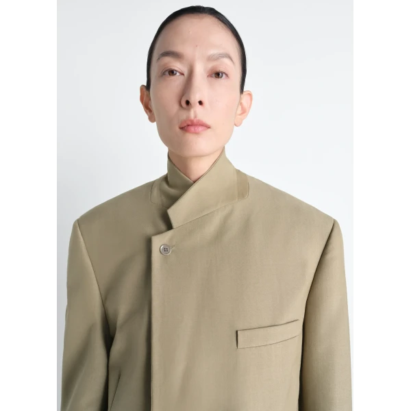 Lemaire Double Breasted Tailored Jacket in Tropical Polywool - Jackets - Parisian Minimalist Luxury at Luxury Shoes 