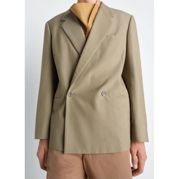 Lemaire Double Breasted Tailored Jacket in Tropical Polywool - Jackets - Parisian Minimalist Luxury at Luxury Shoes 
