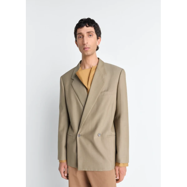 Lemaire Double Breasted Tailored Jacket in Tropical Polywool - Jackets - Parisian Minimalist Luxury at Luxury Shoes 