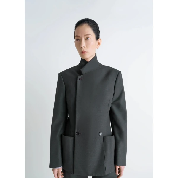 Lemaire Double-breasted Tailored Jacket in Polywool - Jackets - Parisian Minimalist Luxury at Luxury Shoes 