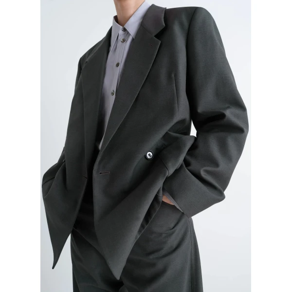 Lemaire Double-breasted Tailored Jacket in Polywool - Jackets - Parisian Minimalist Luxury at Luxury Shoes 