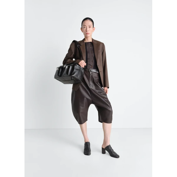 Lemaire Dropped Crotch Leather Bermudas - Shorts - Parisian Minimalist Luxury at Luxury Shoes 