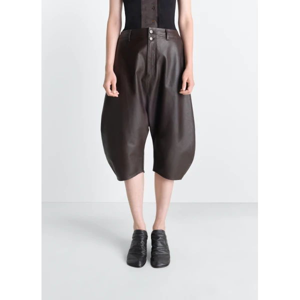Lemaire Dropped Crotch Leather Bermudas - Shorts - Parisian Minimalist Luxury at Luxury Shoes 