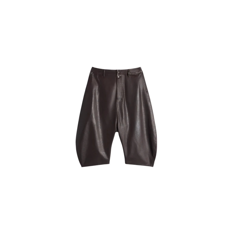 Lemaire Dropped Crotch Leather Bermudas - Shorts - Parisian Minimalist Luxury at Luxury Shoes 