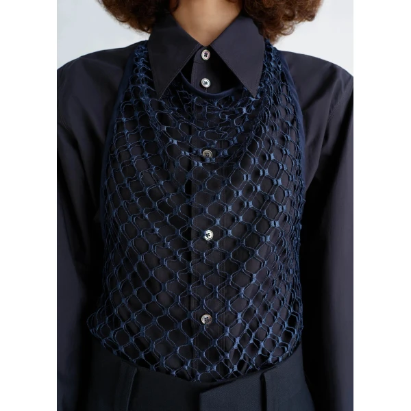 Lemaire Fishnet Halter Top in Lace Veil - Tops - Parisian Minimalist Luxury at Luxury Shoes 