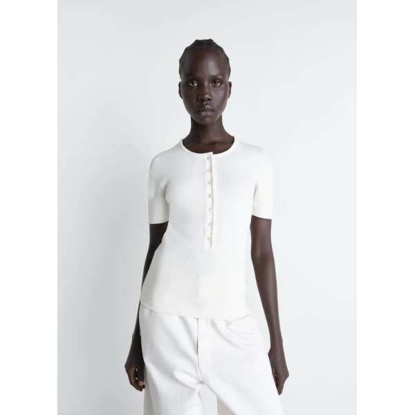 Lemaire Fitted Henley in Jersey - Tops - Parisian Minimalist Luxury at Luxury Shoes 