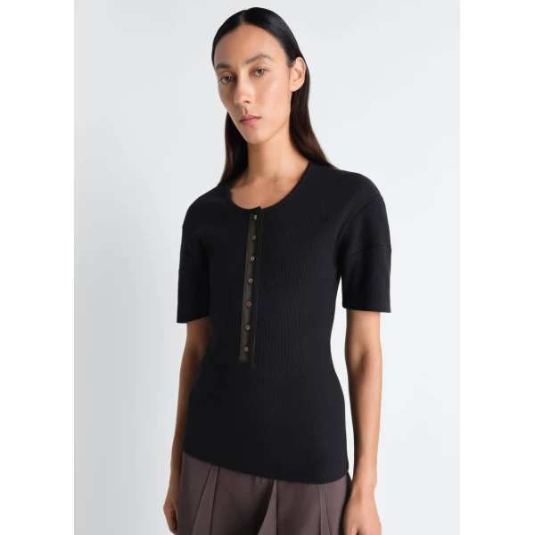 Lemaire Fitted Henley in Jersey - Tops - Parisian Minimalist Luxury at Luxury Shoes 