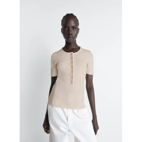 Lemaire Fitted Henley in Jersey - Tops - Parisian Minimalist Luxury at Luxury Shoes 