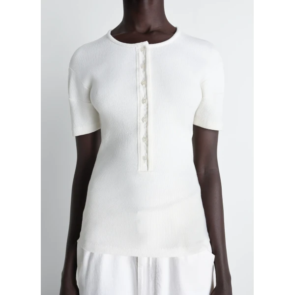 Lemaire Fitted Henley in Jersey - Tops - Parisian Minimalist Luxury at Luxury Shoes 