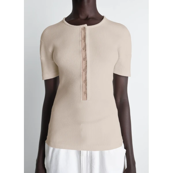 Lemaire Fitted Henley in Jersey - Tops - Parisian Minimalist Luxury at Luxury Shoes 