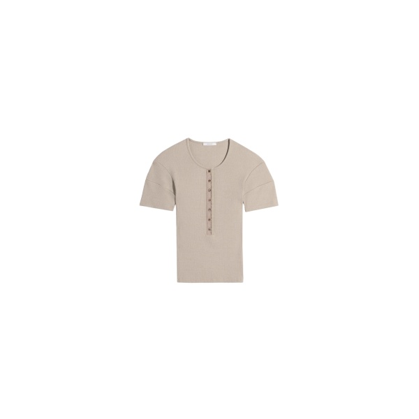 Lemaire Fitted Henley in Jersey - Tops - Parisian Minimalist Luxury at Luxury Shoes 