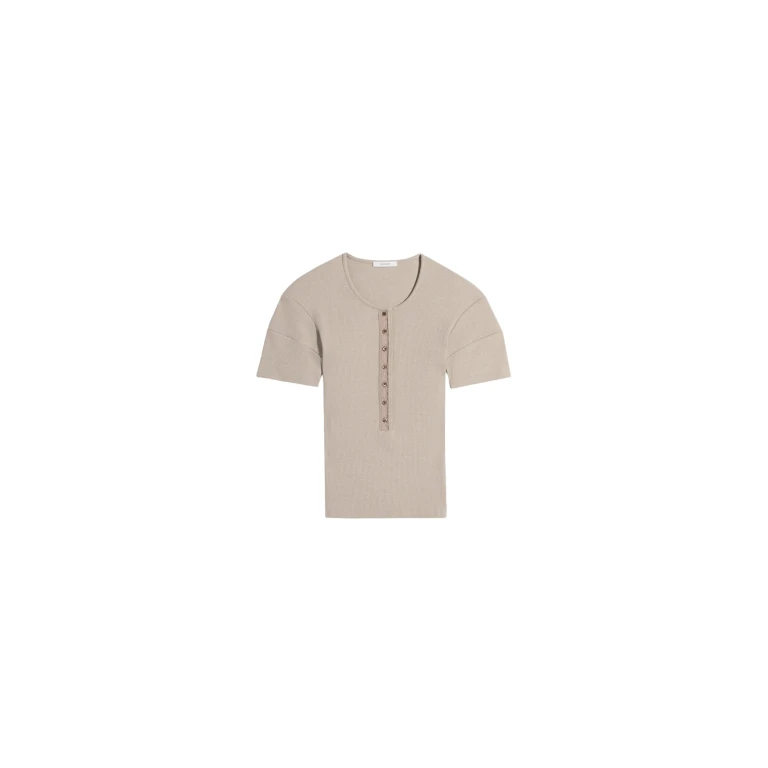 Lemaire Fitted Henley in Jersey - Tops - Parisian Minimalist Luxury at Luxury Shoes 
