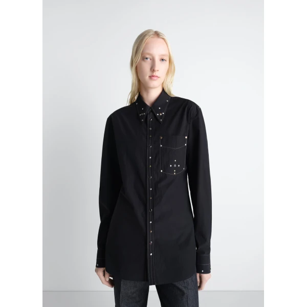 Lemaire Fitted Shirt with Studs in Crepe Cotton - Tops - Parisian Minimalist Luxury at Luxury Shoes 