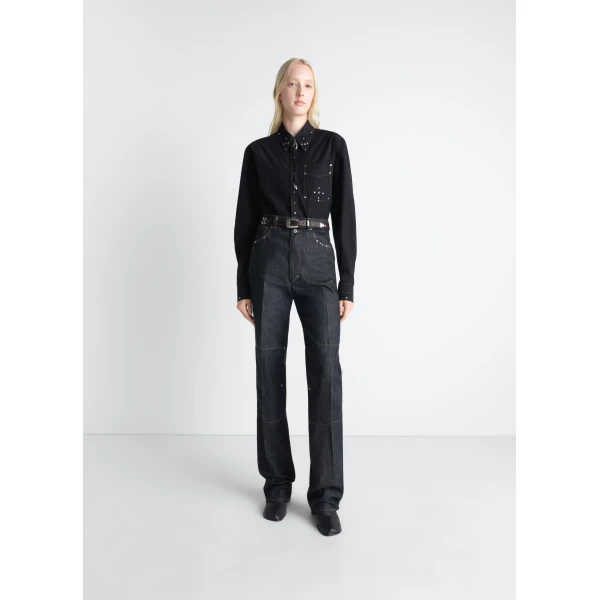 Lemaire Fitted Shirt with Studs in Crepe Cotton - Tops - Parisian Minimalist Luxury at Luxury Shoes 