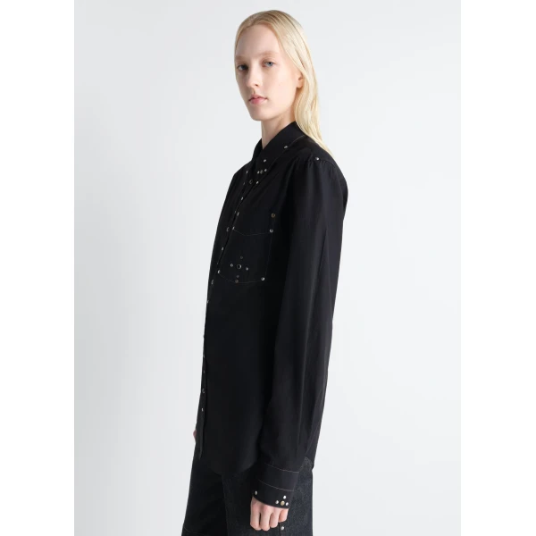 Lemaire Fitted Shirt with Studs in Crepe Cotton - Tops - Parisian Minimalist Luxury at Luxury Shoes 
