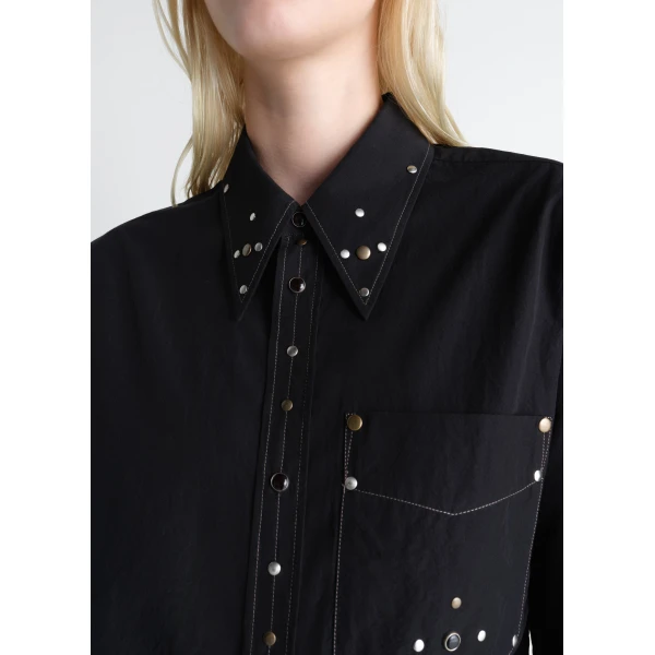 Lemaire Fitted Shirt with Studs in Crepe Cotton - Tops - Parisian Minimalist Luxury at Luxury Shoes 