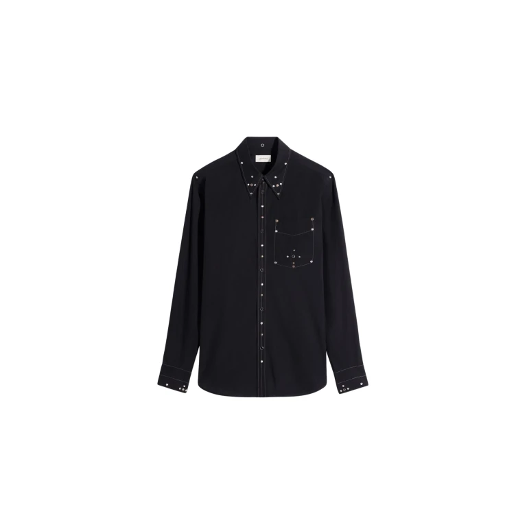 Lemaire Fitted Shirt with Studs in Crepe Cotton - Tops - Parisian Minimalist Luxury at Luxury Shoes 