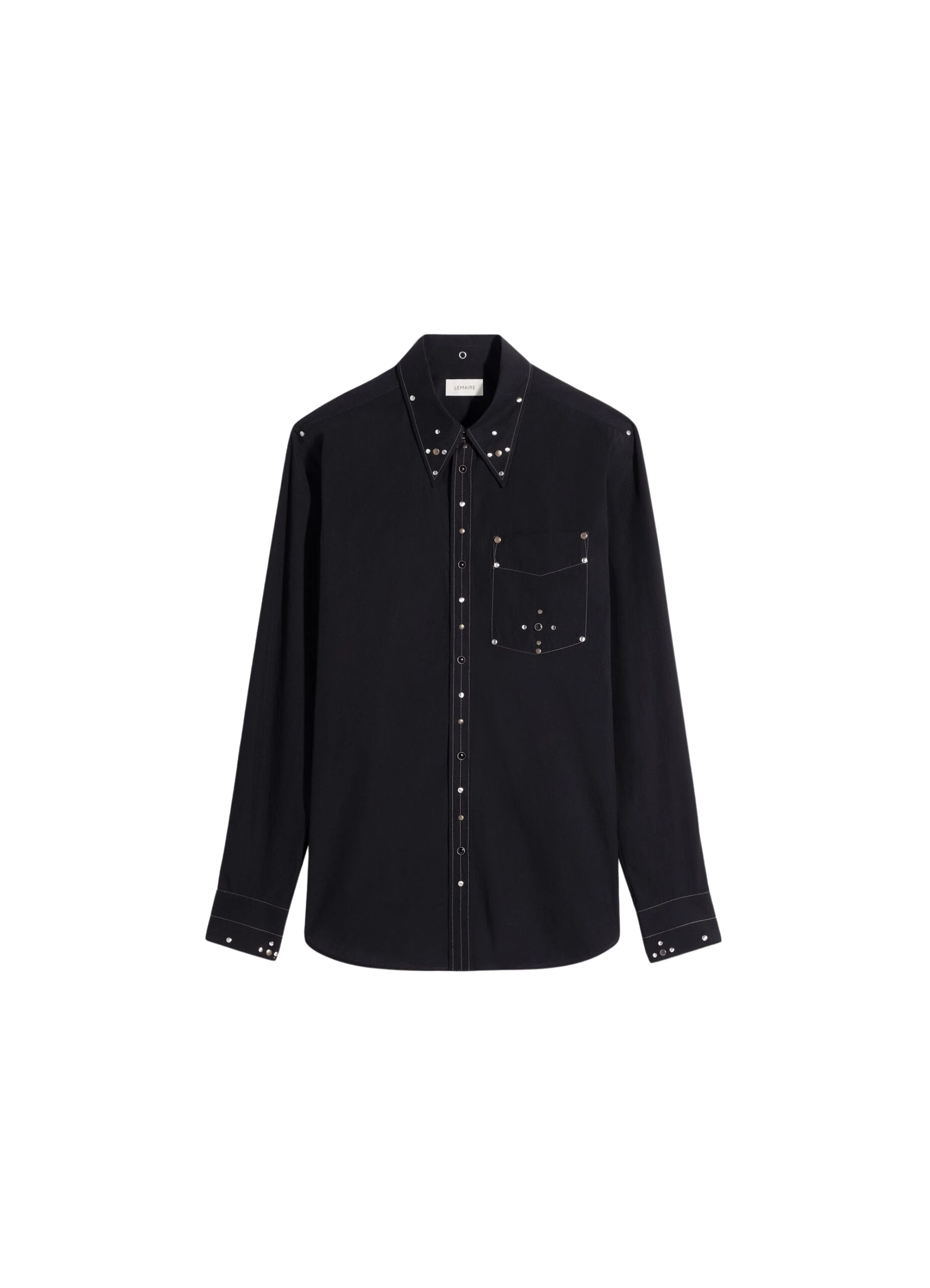 Lemaire-Fitted-Shirt-with-Studs-in-Crepe-Cotton-coveti-scaled90262_nobg Lemaire Fitted Shirt with Studs in Crepe Cotton - Tops - Parisian Minimalist Luxury at Luxury Shoes