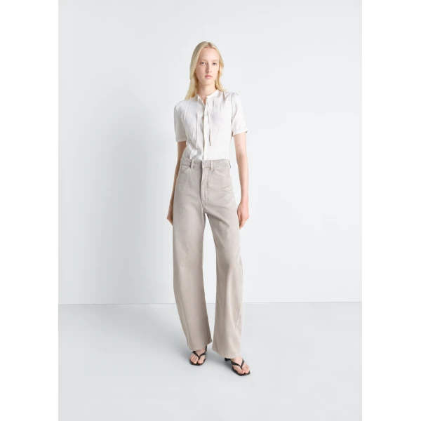 Lemaire High Waisted Curved Pants in Broken Twill - Pants - Parisian Minimalist Luxury at Luxury Shoes 