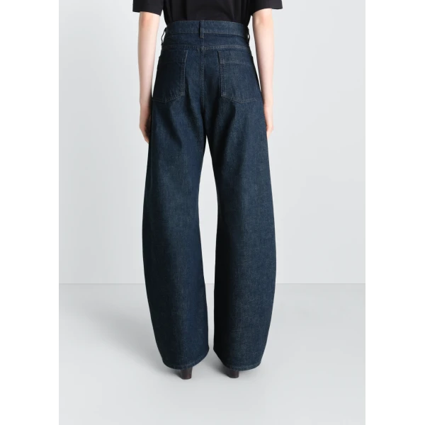 Lemaire High Waisted Curved Pants in Denim - Pants - Parisian Minimalist Luxury at Luxury Shoes 