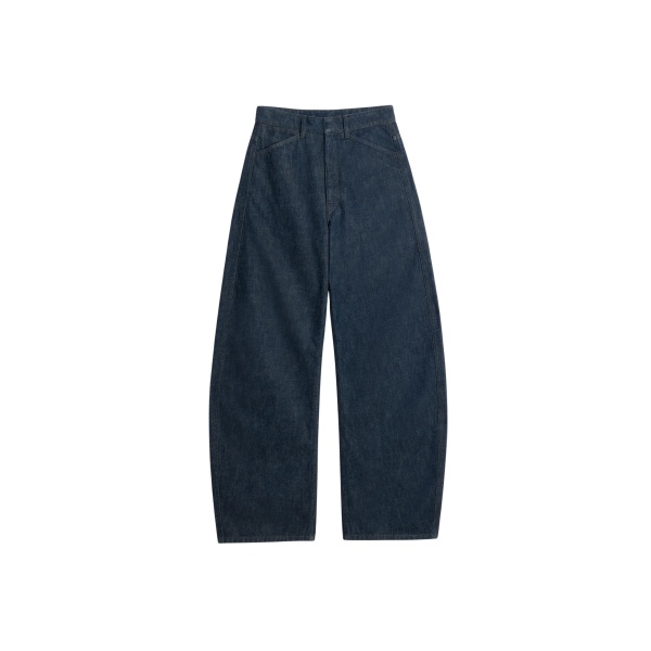 Lemaire High Waisted Curved Pants in Denim - Pants - Parisian Minimalist Luxury at Luxury Shoes 