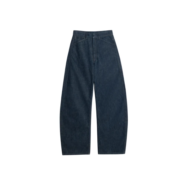 Lemaire High Waisted Curved Pants in Denim - Pants - Parisian Minimalist Luxury at Luxury Shoes 