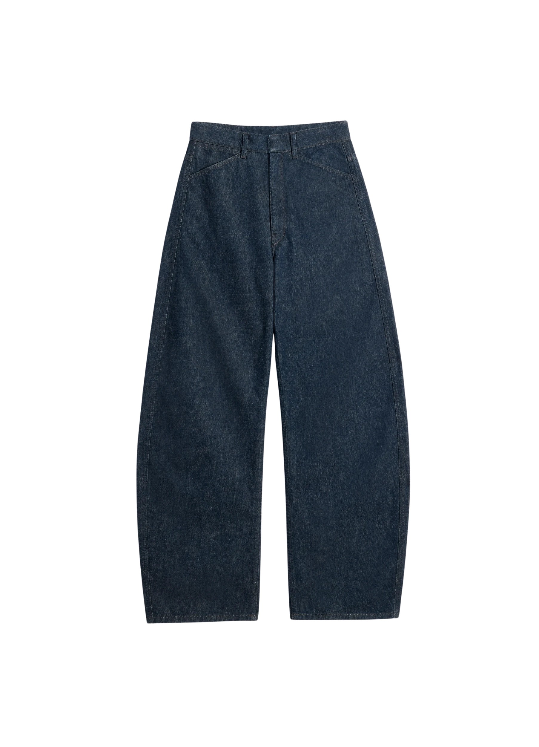 Lemaire High Waisted Curved Pants in Denim - Pants - Parisian Minimalist Luxury at Luxury Shoes 