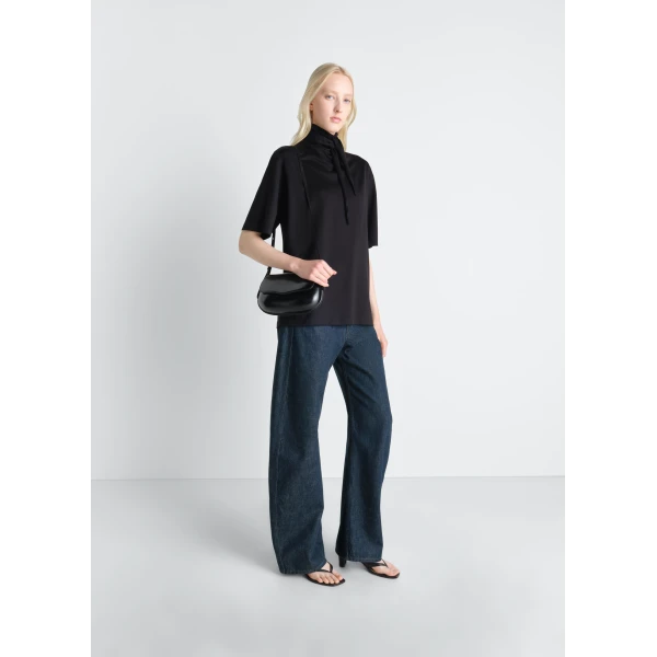 Lemaire High Waisted Curved Pants in Denim - Pants - Parisian Minimalist Luxury at Luxury Shoes 