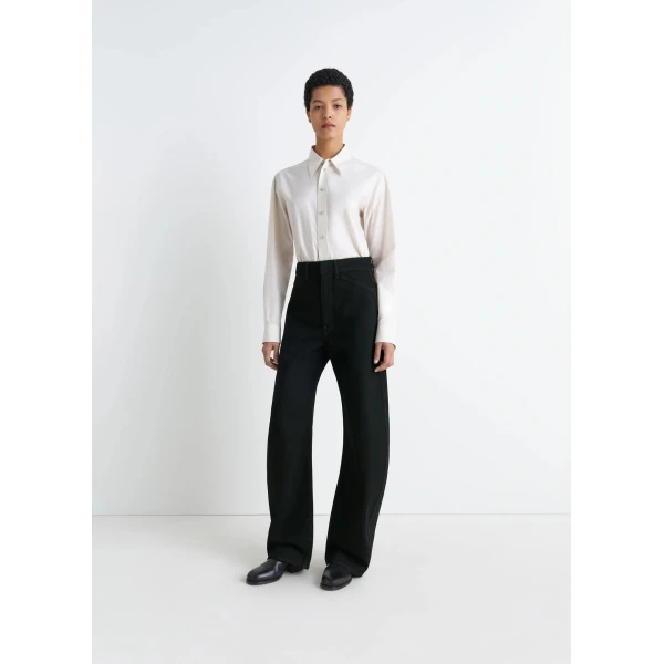 Lemaire High Waisted Curved Pants in Denim - Pants - Parisian Minimalist Luxury at Luxury Shoes 