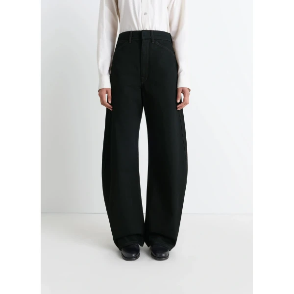 Lemaire High Waisted Curved Pants in Denim - Pants - Parisian Minimalist Luxury at Luxury Shoes 