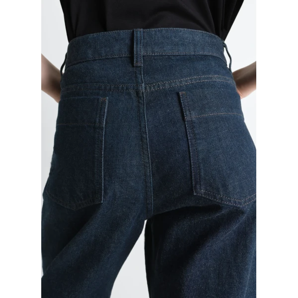 Lemaire High Waisted Curved Pants in Denim - Pants - Parisian Minimalist Luxury at Luxury Shoes 