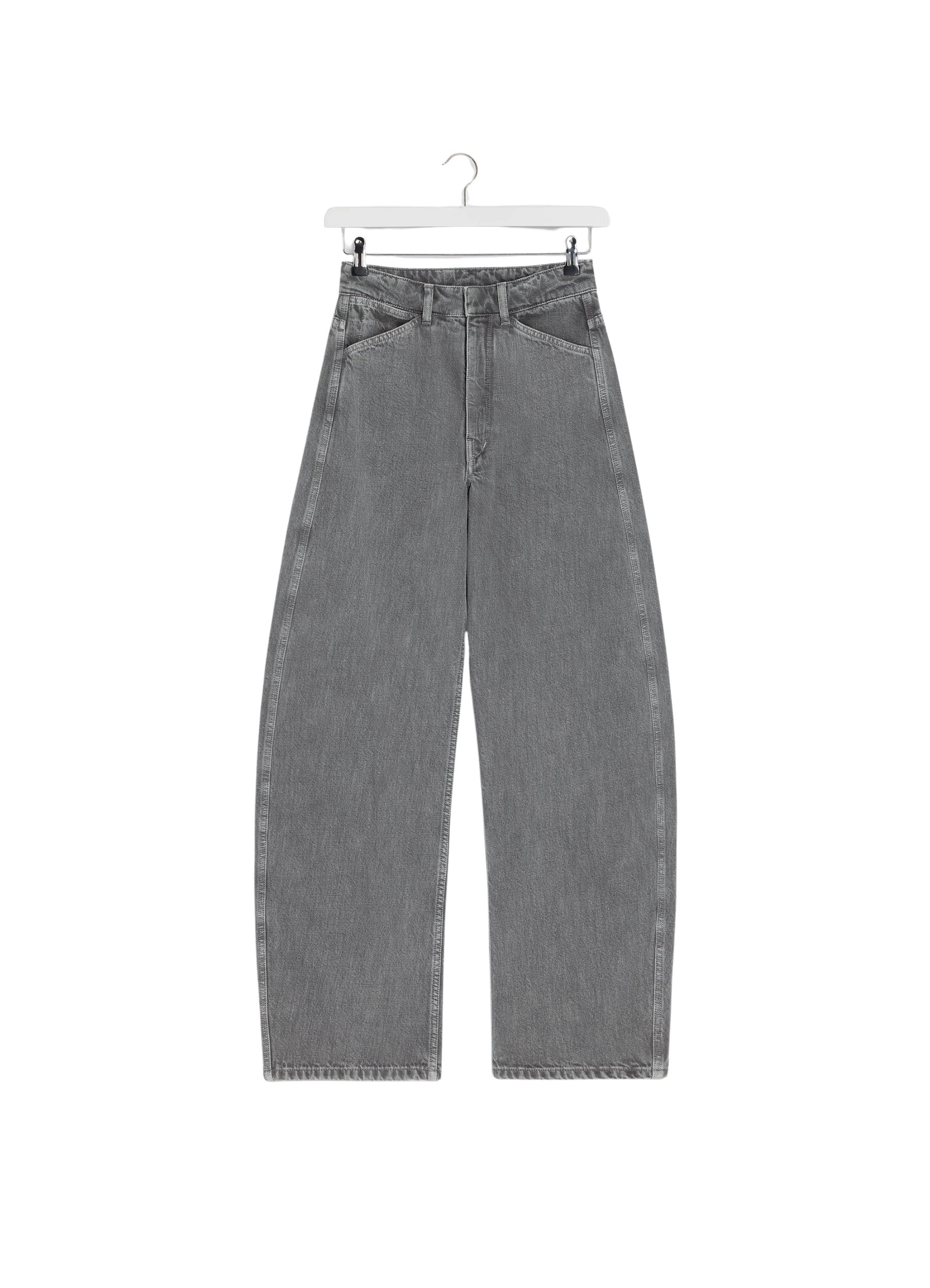 Lemaire High Waisted Curved Pants in Denim - Pants - Parisian Minimalist Luxury at Luxury Shoes 