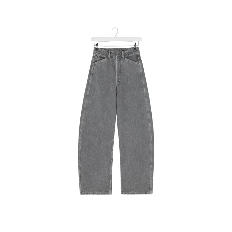 Lemaire High Waisted Curved Pants in Denim - Pants - Parisian Minimalist Luxury at Luxury Shoes 