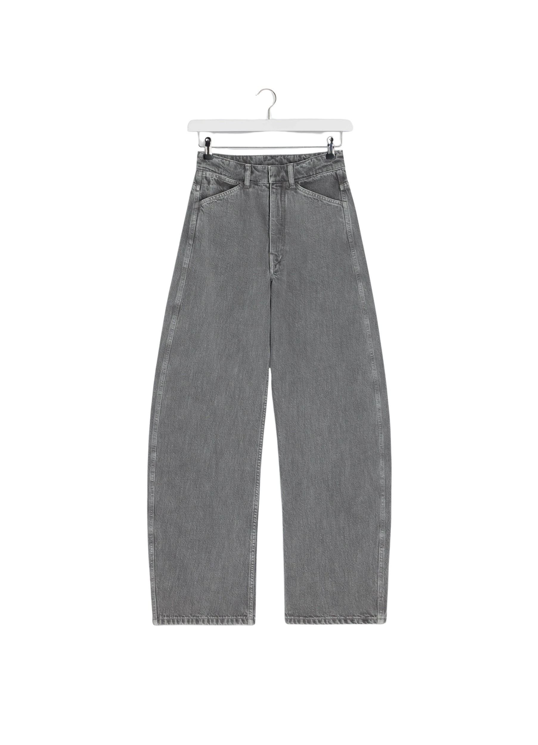 Lemaire High Waisted Curved Pants in Denim - Pants - Parisian Minimalist Luxury at Luxury Shoes 