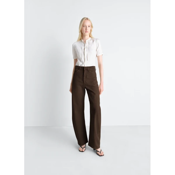 Lemaire High Waisted Curved Pants in Dyed Heavy Broken Twill - Pants - Parisian Minimalist Luxury at Luxury Shoes 