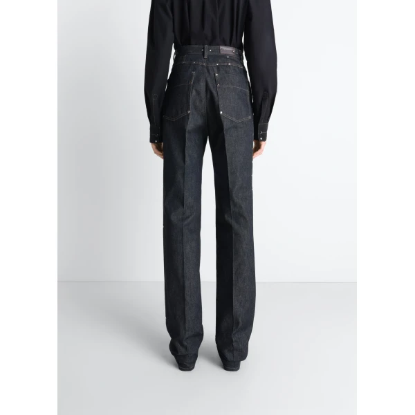 Lemaire High Waisted Straight Pants with Studs in Denim - Pants - Parisian Minimalist Luxury at Luxury Shoes 