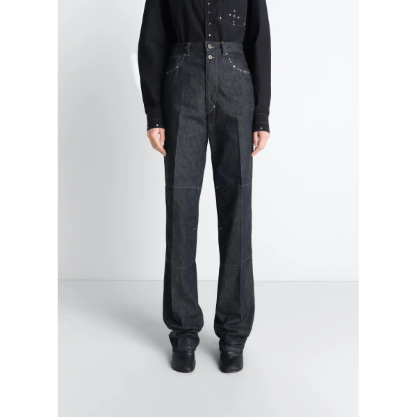 Lemaire High Waisted Straight Pants with Studs in Denim - Pants - Parisian Minimalist Luxury at Luxury Shoes 