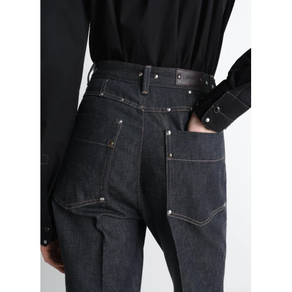 Lemaire High Waisted Straight Pants with Studs in Denim - Pants - Parisian Minimalist Luxury at Luxury Shoes 