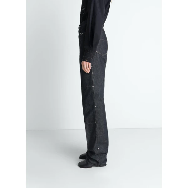 Lemaire High Waisted Straight Pants with Studs in Denim - Pants - Parisian Minimalist Luxury at Luxury Shoes 