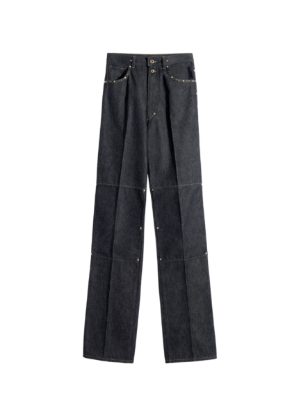Lemaire High Waisted Straight Pants with Studs in Denim - Pants - Parisian Minimalist Luxury at Luxury Shoes 