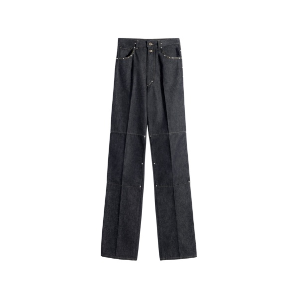 Lemaire High Waisted Straight Pants with Studs in Denim - Pants - Parisian Minimalist Luxury at Luxury Shoes 