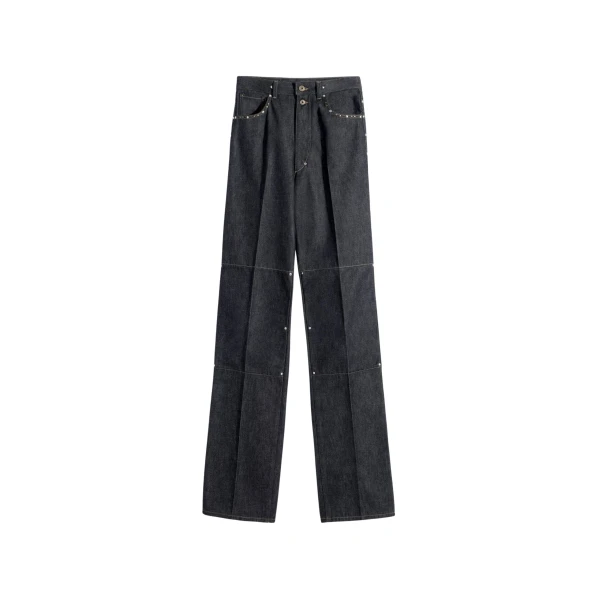 Lemaire High Waisted Straight Pants with Studs in Denim - Pants - Parisian Minimalist Luxury at Luxury Shoes 