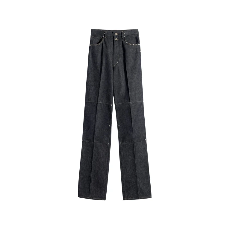 Lemaire High Waisted Straight Pants with Studs in Denim - Pants - Parisian Minimalist Luxury at Luxury Shoes 