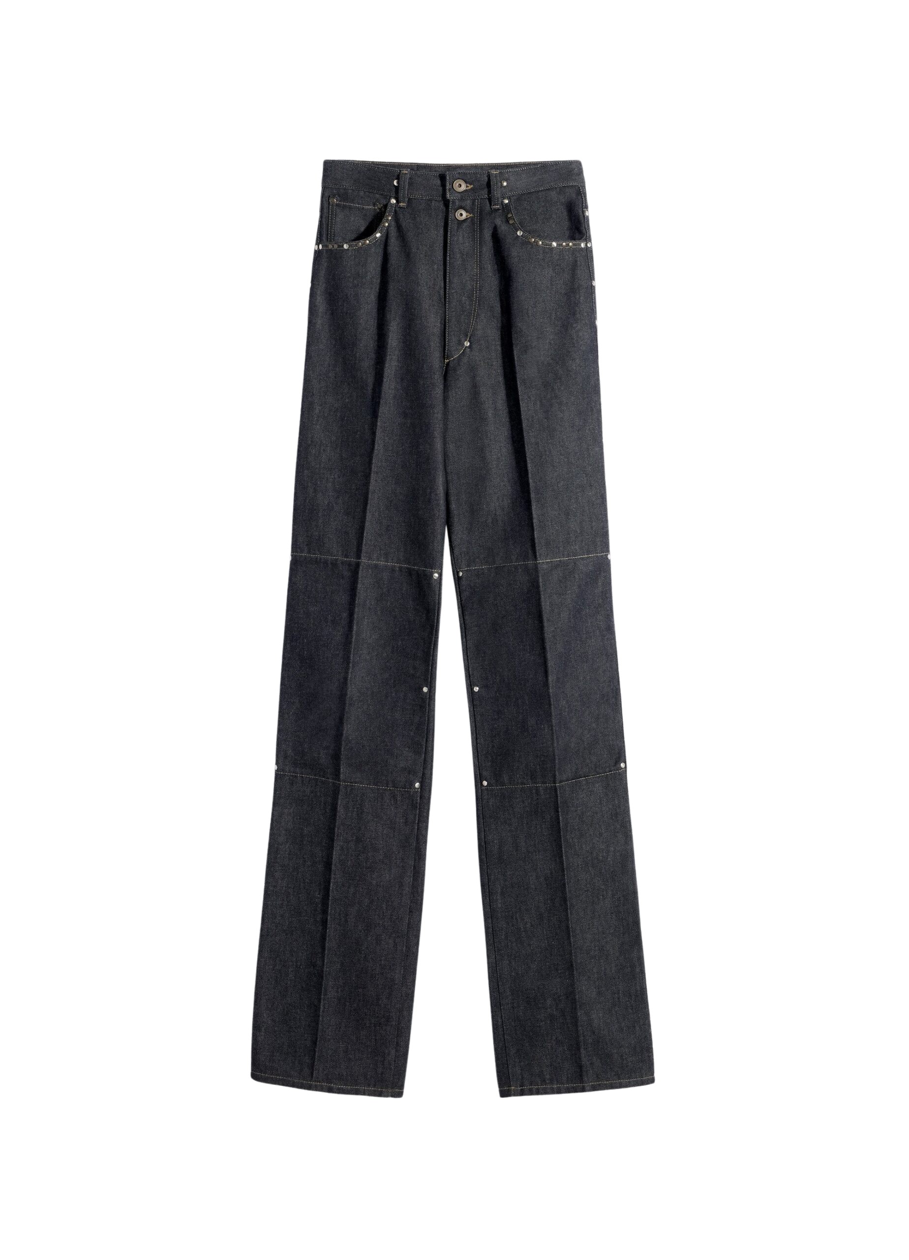 Lemaire High Waisted Straight Pants with Studs in Denim - Pants - Parisian Minimalist Luxury at Luxury Shoes 