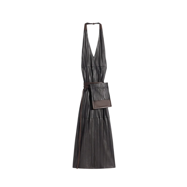 Lemaire Leather Apron Dress in Crinkle Lamb Leather - Dresses - Parisian Minimalist Luxury at Luxury Shoes 
