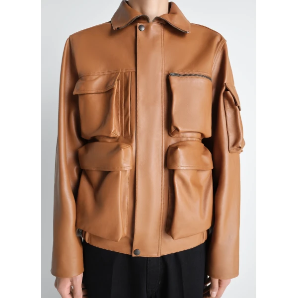 Lemaire Leather Blouson with Pockets in Leather - Jackets - Parisian Minimalist Luxury at Luxury Shoes 
