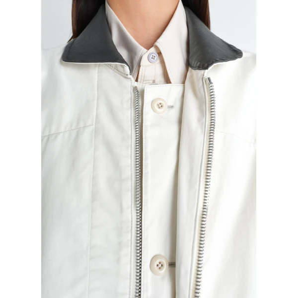 Lemaire Leather Collar Blouson in Cotton Twill - Jackets - Parisian Minimalist Luxury at Luxury Shoes 