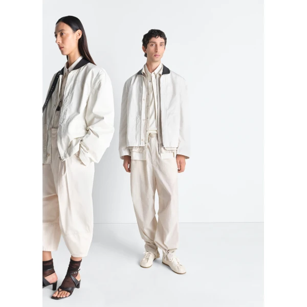 Lemaire Leather Collar Blouson in Cotton Twill - Jackets - Parisian Minimalist Luxury at Luxury Shoes 
