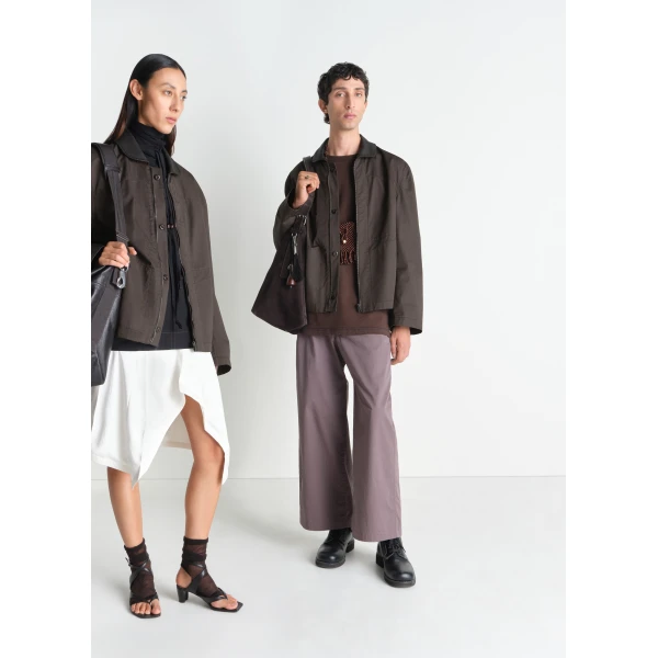 Lemaire Leather Collar Blouson in Cotton Twill - Jackets - Parisian Minimalist Luxury at Luxury Shoes 